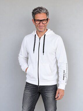 Kenneth Cole New York Men's Full Zip White Hoodie Small